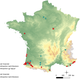 Map of giant hammerhead worms all over France and Corsica.